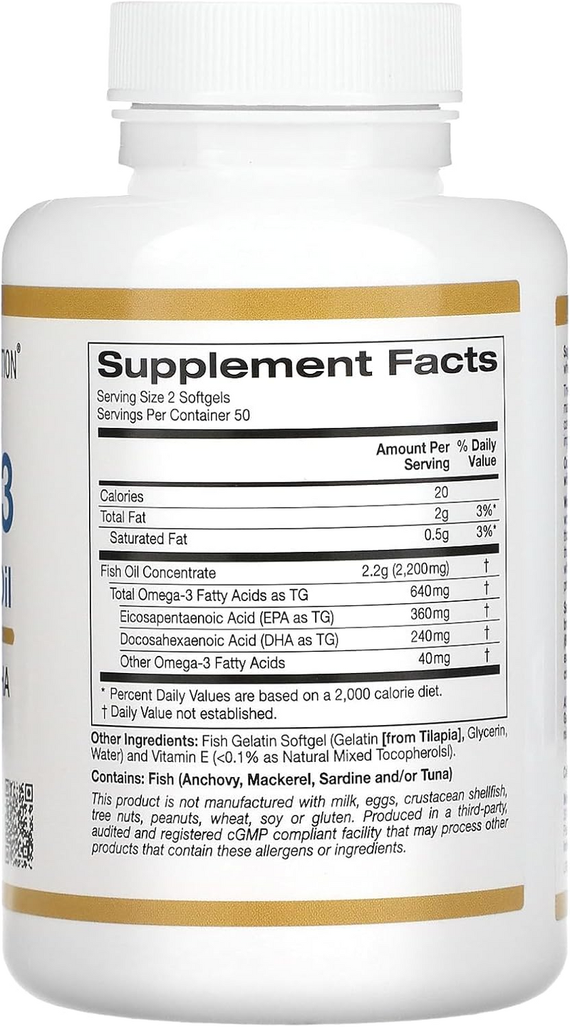 California Gold Nutrition, Omega-3, Premium Fish Oil, 100 Fish Gelatin Softgels